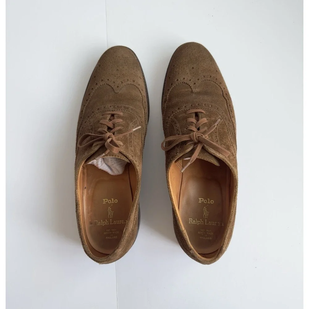 Polo Ralph Lauren Men's Brenton Suede Wingtip Tobacco Brown Dress Casual Shoe 9D - Picture 10 of 13